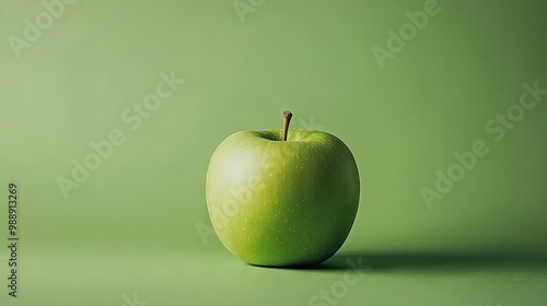 A crisp green apple placed in the center of a green background, representing health, freshness, and natural living.