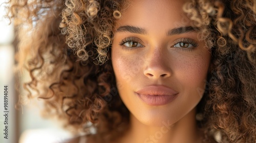 Individual portrait of a confident woman with curly hair photo