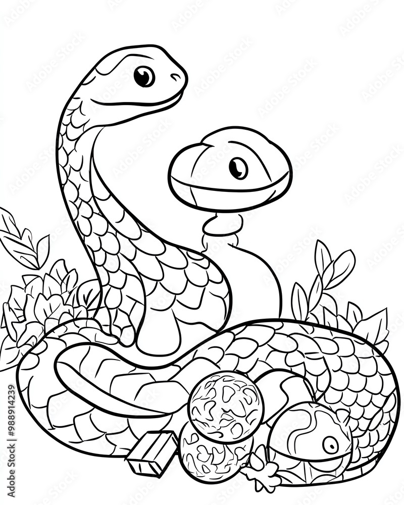 Obraz premium Cute Cartoon Snake Coloring Page Illustration