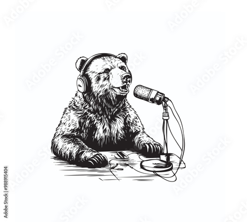 bear with a podcast microphone