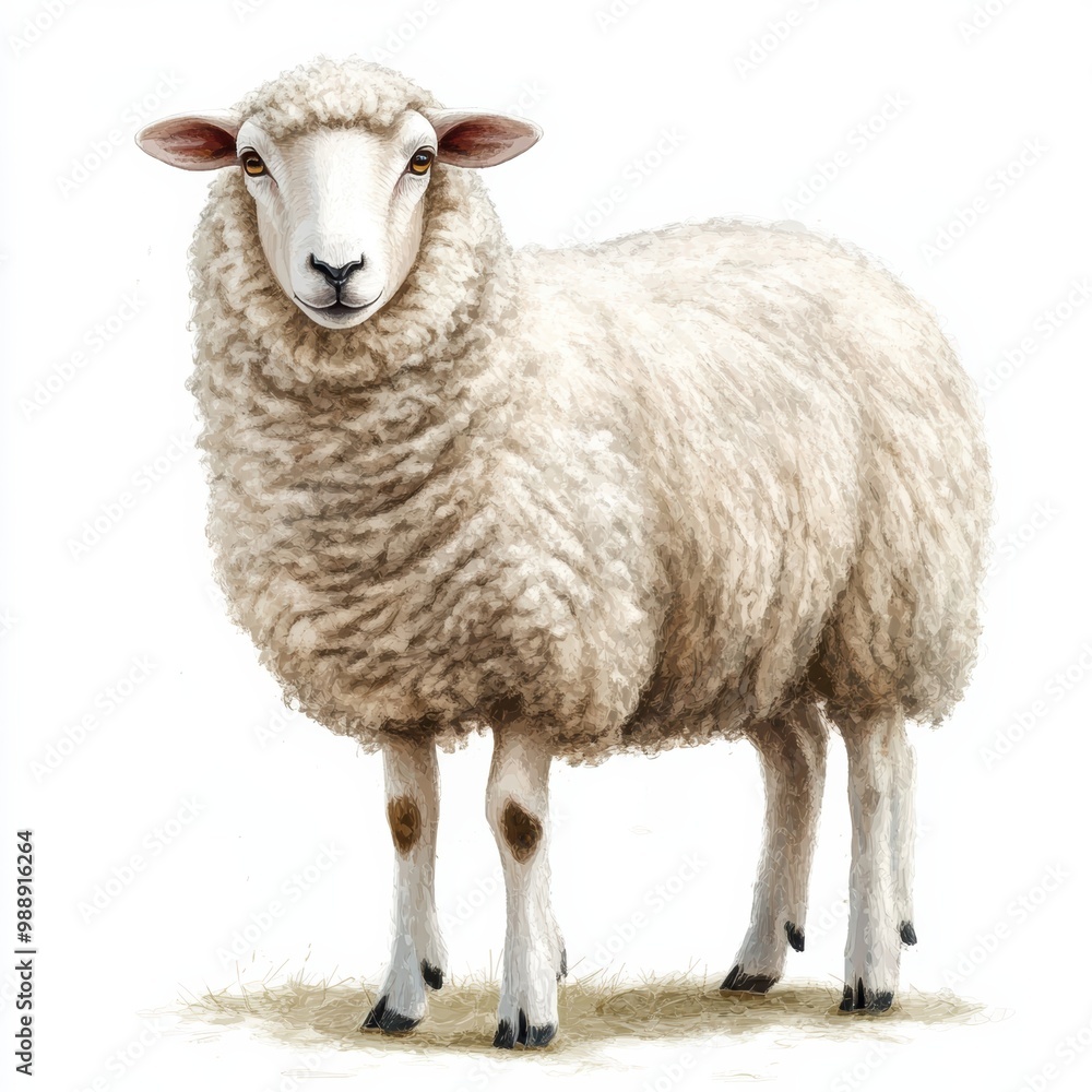 A fluffy sheep standing gracefully, white isolate background. A fluffy sheep standing gracefully, white isolate background.