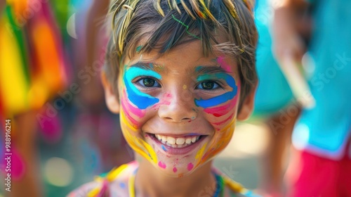 Portrait of a smiling kid with colorful face paint