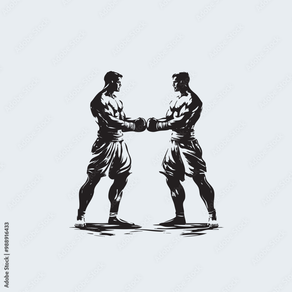 Fototapeta premium Two Martial Artists Facing Off Vector in Black and White
