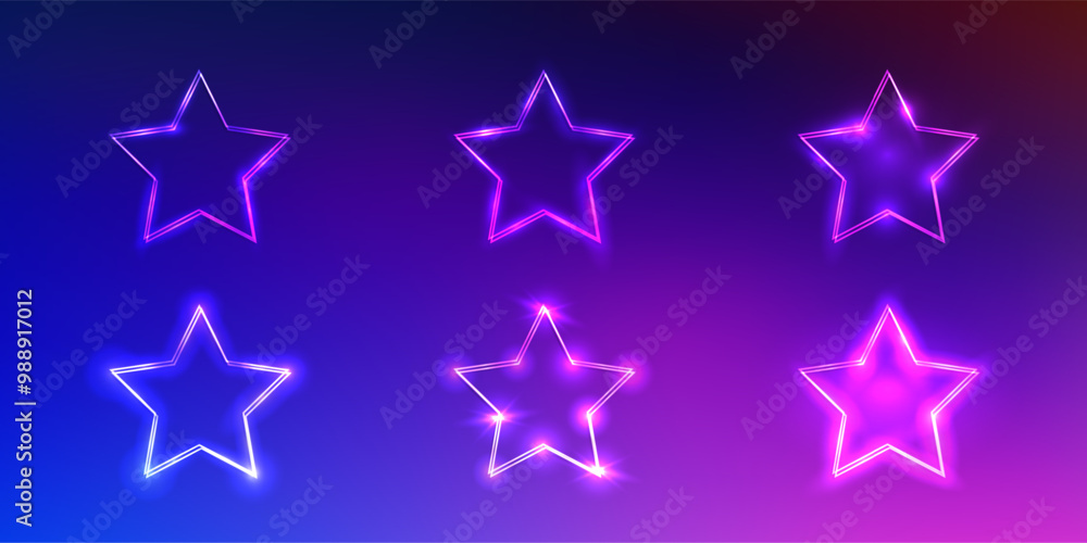 Fototapeta premium Set of six neon frames with shining effects
