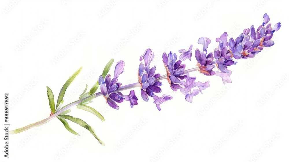Obraz premium Watercolor print of a single lavender stem