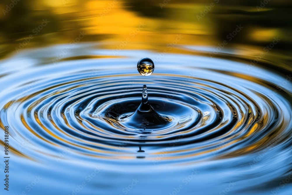 Water drop creates ripples on surface. Perfect for designs about purity, peace, and calmness. Water drop creates ripples on surface. Perfect for designs about purity, peace, and calmness.