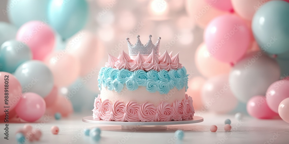 Cute Birthday Cake with Pink and Blue Frosting Cute Birthday Cake with Pink and Blue Frosting
