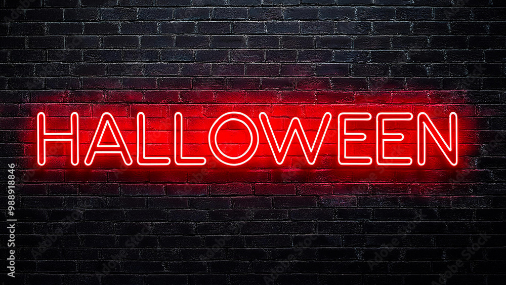 Obraz premium Bright red neon sign on dark brick wall