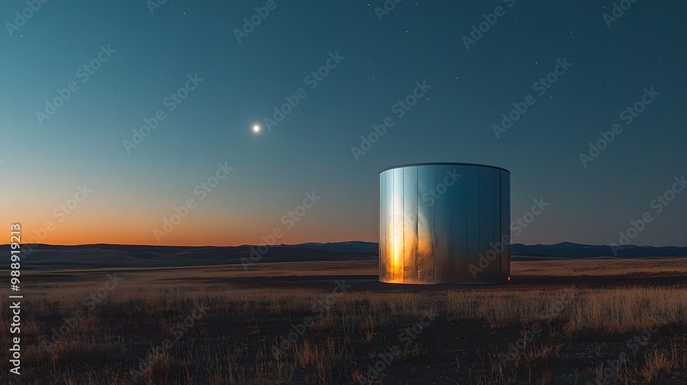 A large stainless steel tank installed in an underground facility, partially buried A large stainless steel tank installed in an underground facility, partially buried