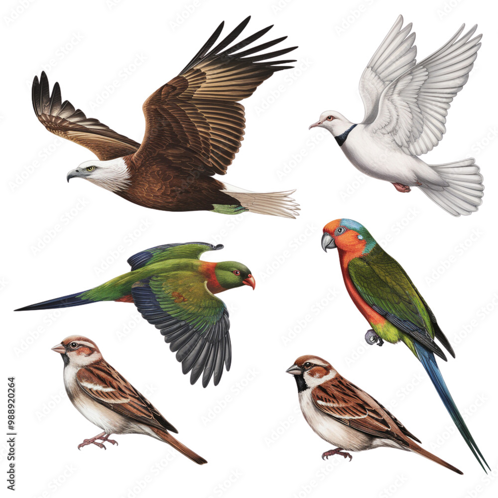 Fototapeta premium Colorful Bird Species Collection on Transparent Background