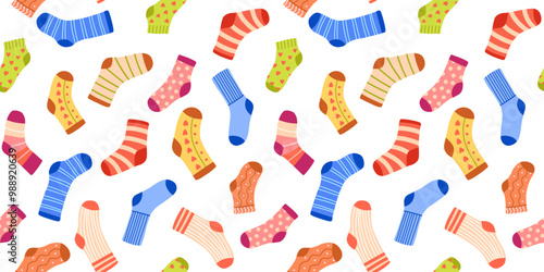 Seamless pattern with cute socks. Vector repeat background