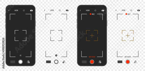 Set of smartphone screen with phone photo and video
