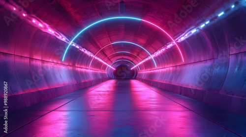 Neon Lights in a Tunnel - 3d Illustration