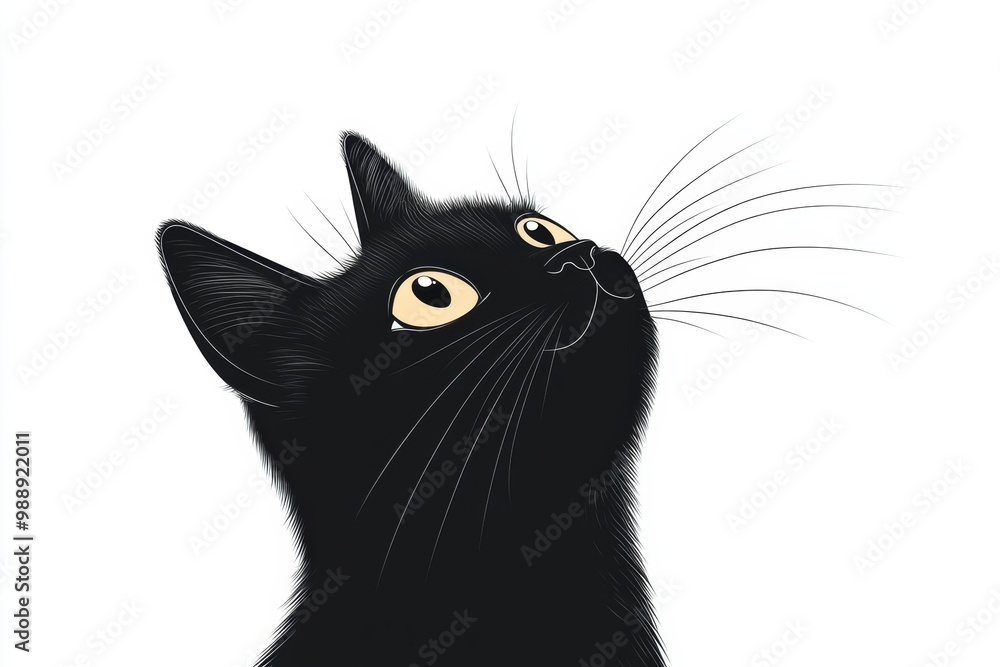 Black cat looking up, white isolated background. Black cat looking up, white isolated background.