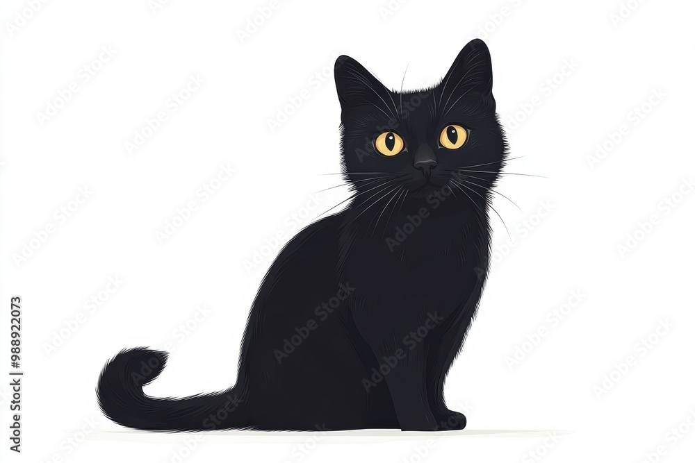 Black cat with yellow eyes, sitting against a white isolate background. Black cat with yellow eyes, sitting against a white isolate background.