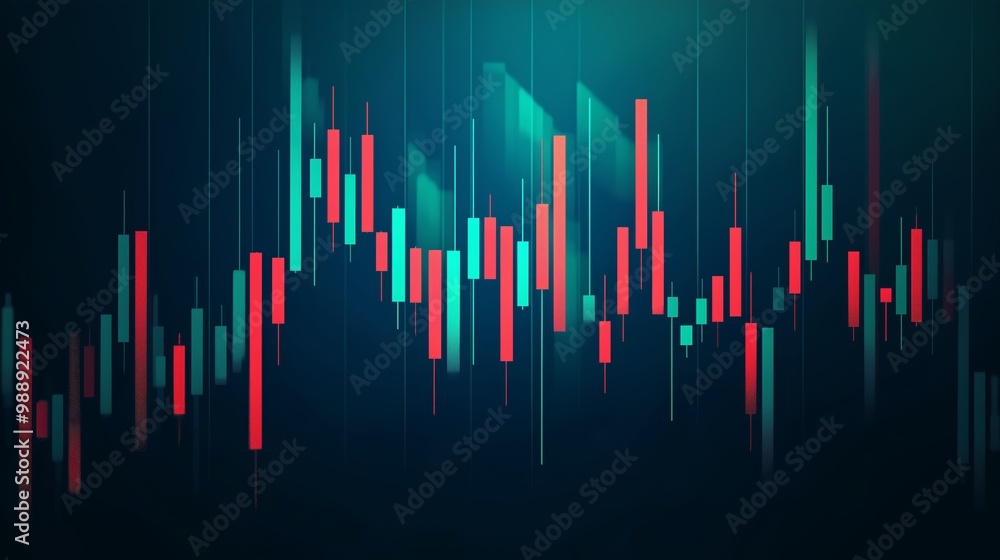 Fototapeta premium Colorful candlestick chart representing stock market fluctuations during trading hours