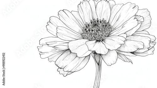 Line drawing of a marigold in black ink