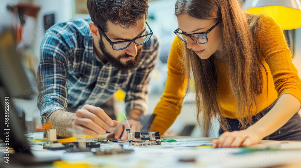 Fototapeta premium Engineers and designers collaborating on the next generation of consumer electronics