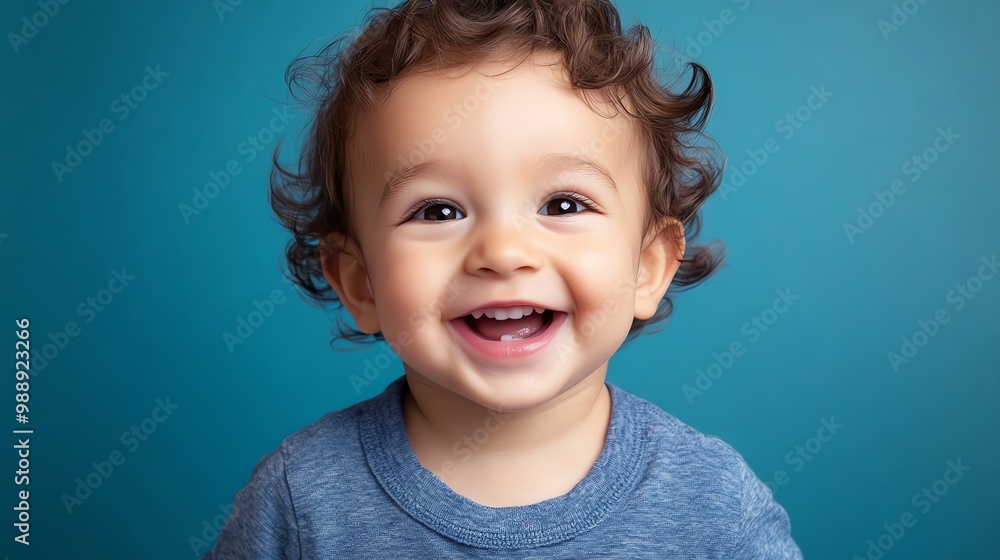 A baby boy with curly hair laughs. A baby boy with curly hair laughs.