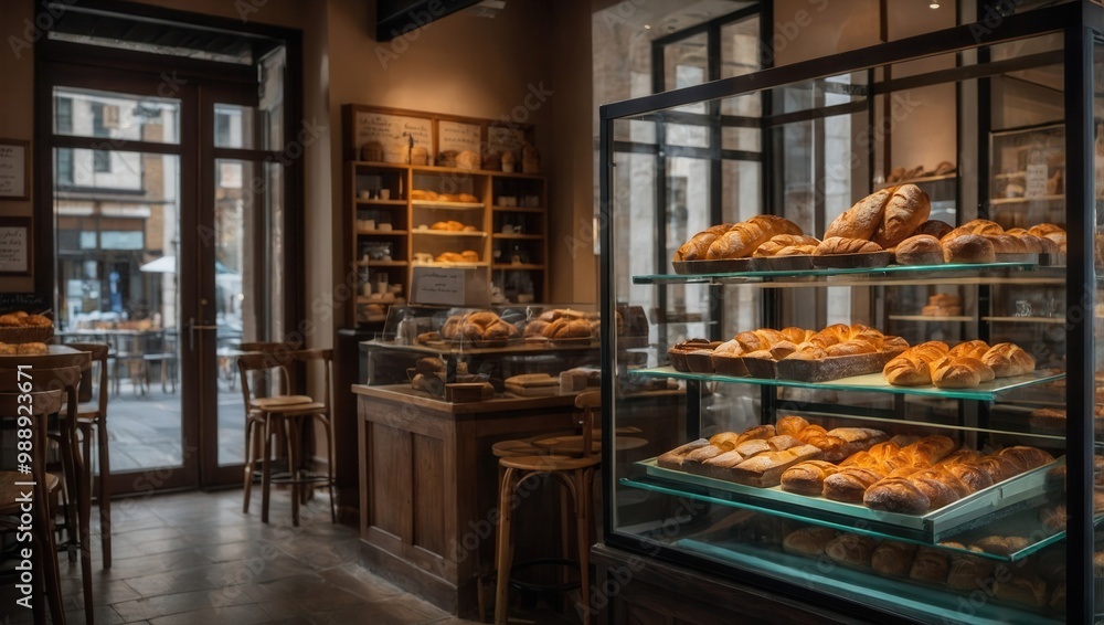 A bakery with a display case full of pastries and bread A bakery with a display case full of pastries and bread