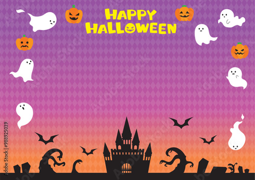 かわいいオバケがいっぱいのハロウィン背景