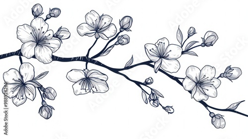 Fototapeta Naklejka Na Ścianę i Meble -  Simple outline of a cherry blossom branch