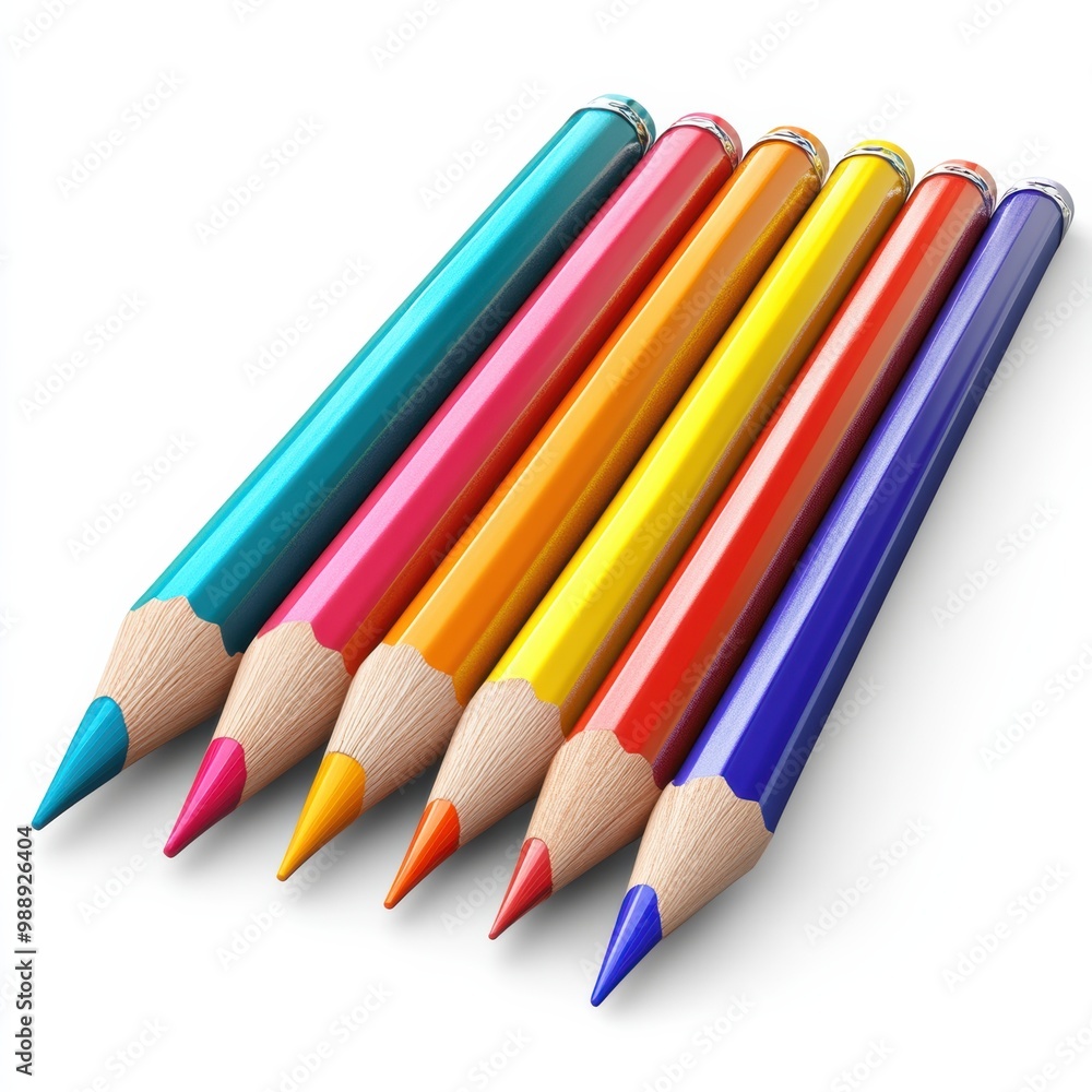 Colorful art pencils arranged neatly on a white background. Colorful art pencils arranged neatly on a white background.