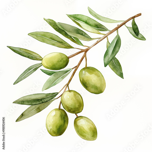 Wallpaper Mural Watercolor painting beautiful olive branch with leaves and green olives on white background. Torontodigital.ca