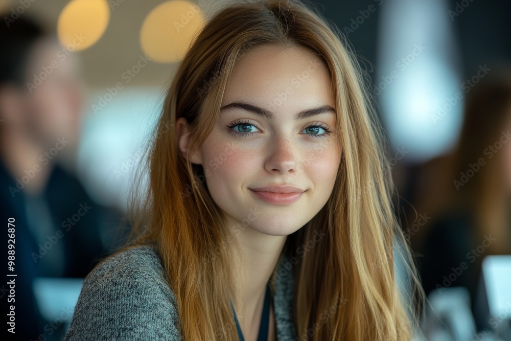 Female entrepreneur talks to colleague while attending business seminar at conference hall, Generative AI Female entrepreneur talks to colleague while attending business seminar at conference hall, Generative AI