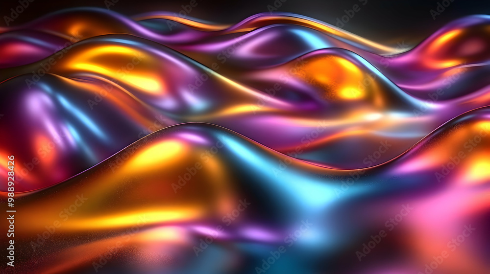 Abstract Waves of Gold, Purple, and Blue with Iridescent Sheen Abstract Waves of Gold, Purple, and Blue with Iridescent Sheen