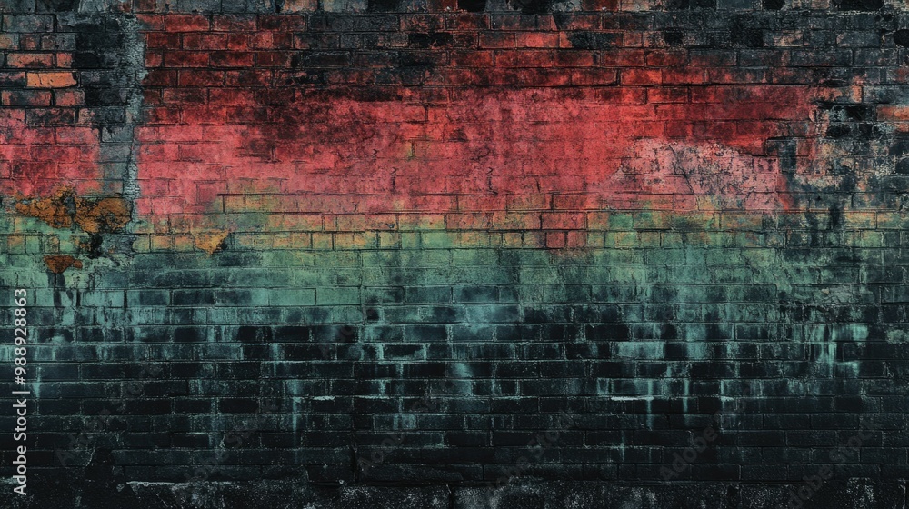 Obraz premium Urban decay aesthetics: weathered brick wall with vibrant graffiti texture for artistic design