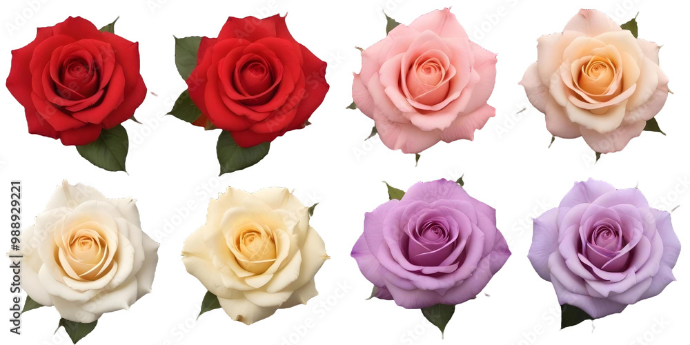 Obraz premium Four roses of different colors - red, pink, yellow, and purple with Transparent Background