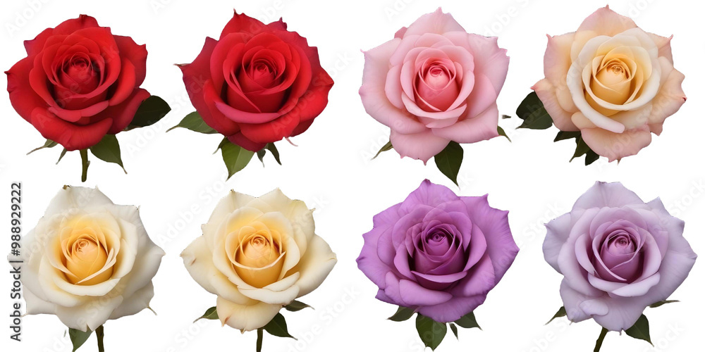 Four roses of different colors - red, pink, yellow, and purple with Transparent Background Four roses of different colors - red, pink, yellow, and purple with Transparent Background