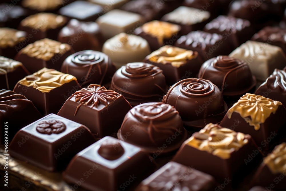 Many chocolate pralines confectionery dessert food. Many chocolate pralines confectionery dessert food.