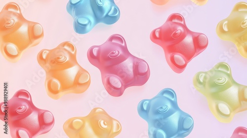 Sweet and Colorful Gummy Bears - Minimalistic 2D Vector Illustration with Pastel Tones on Transparent Background