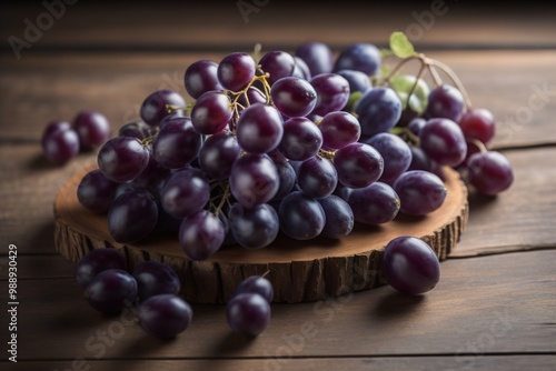 Bunch of fresh grapes on wooden table. Vintage style toned picture. ai generative