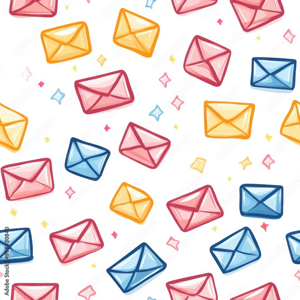 Colorful envelope pattern, white isolated background. Colorful envelope pattern, white isolated background.