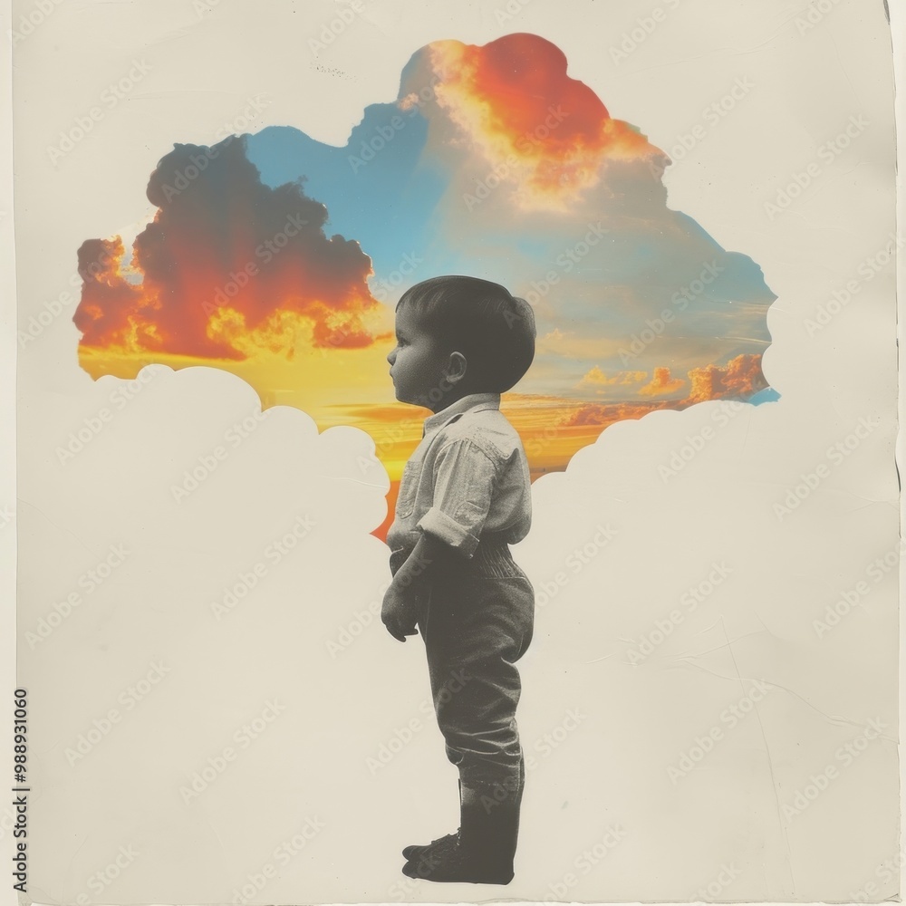 Collage of kid protrait sky art silhouette. Collage of kid protrait sky art silhouette.