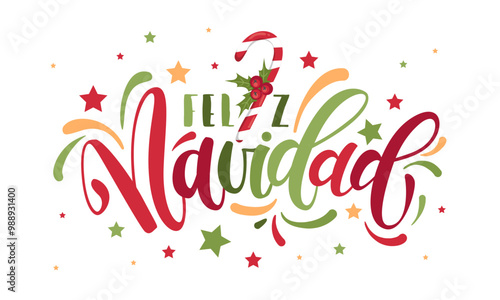 Feliz navidad - Text in Spanish merry Christmas. Christmas banner, vector illustration. Poster, card for social media, networks and other