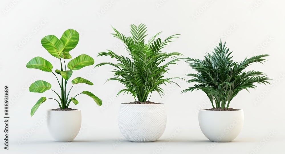 Modern 3D Render of Three Potted Plants Modern 3D Render of Three Potted Plants