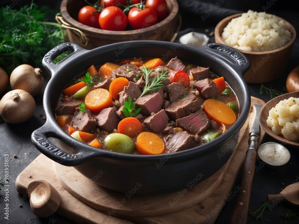 Traditional Home-Cooked Stew with Beef and Vegetables Generative Ai Traditional Home-Cooked Stew with Beef and Vegetables Generative Ai