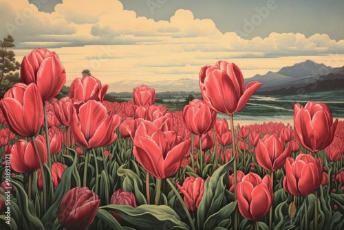 Tulip landscape outdoors painting. photo