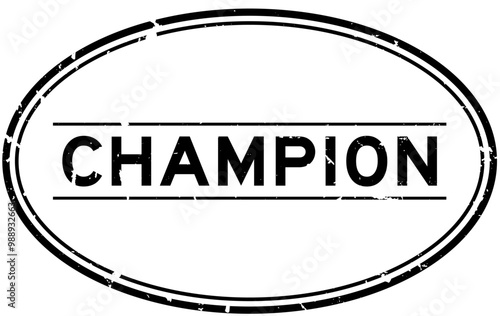 Grunge black champion word oval rubber seal stamp on white background