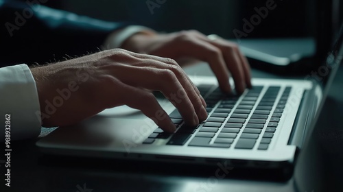 Man hands typing on laptop keyboard. Manager, finance, lawyer working on notebook in office. Business, technology, network, communication, internet, online concept