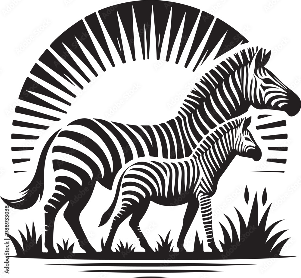 Obraz premium Zebra black white stripes silhouette vector art illustration. 
