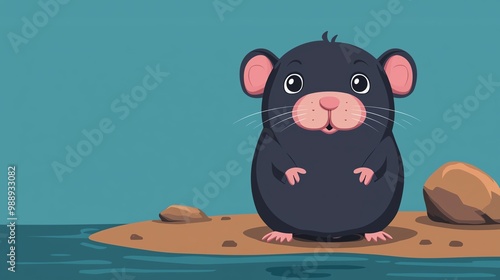 Cozy cartoon mole flat design side view underground theme water color complementary color scheme photo