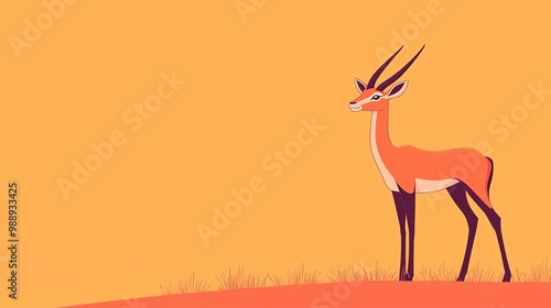 Graceful cartoon gazelle flat design top view desert theme animation triadic color scheme photo