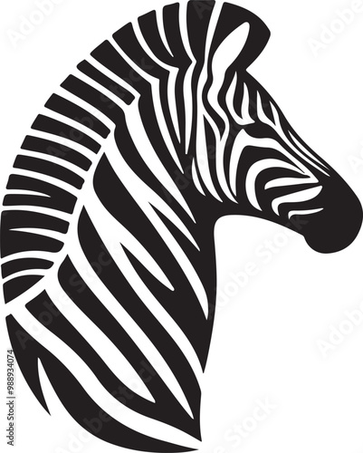  Zebra black white stripes silhouette vector art illustration.
