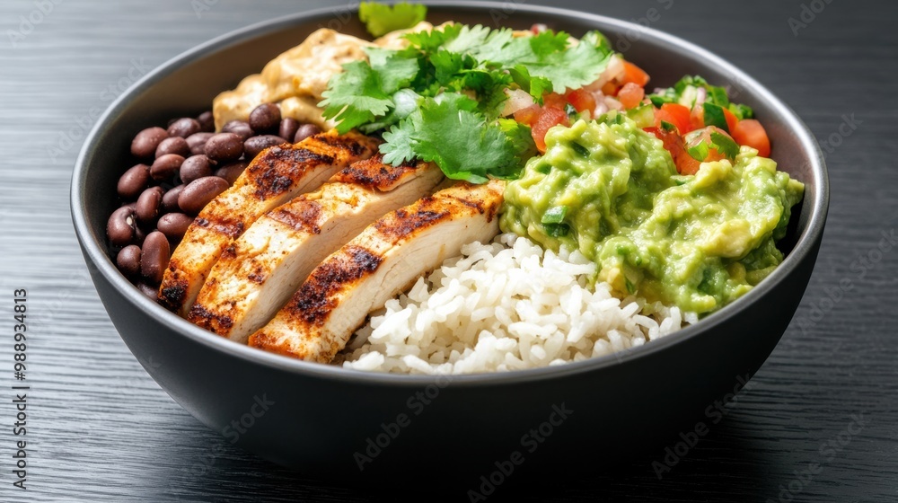 Colorful Bowl of Grilled Chicken and Fresh Ingredients Colorful Bowl of Grilled Chicken and Fresh Ingredients