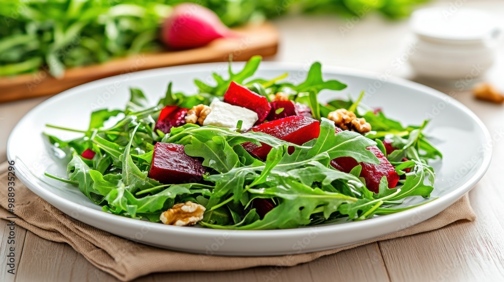 Colorful Beetroot Salad with Fresh Greens and Nuts Colorful Beetroot Salad with Fresh Greens and Nuts